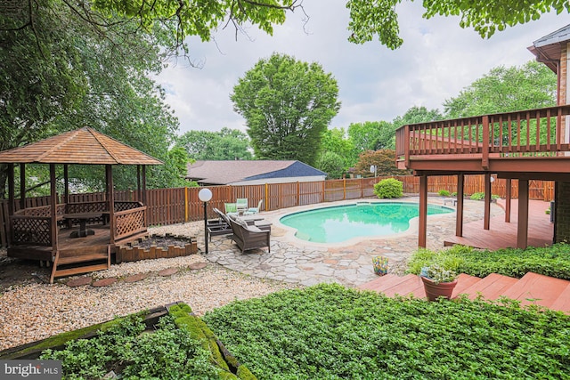 7119 Pheasant Cross Dr, Baltimore, MD 21209 - view of pool featuring a gazebo, a deck, a fenced backyard, and a patio