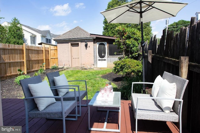 736 Seitz St, Easton, PA 18042 - deck featuring a fenced backyard and an outdoor structure