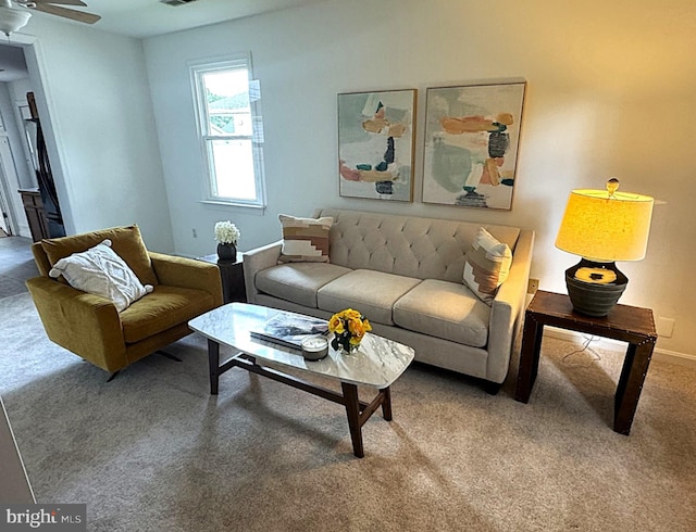 925 Barron Ave, Baltimore, MD 21221 - carpeted living area featuring ceiling fan and baseboards