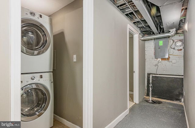 4352 Sheldon Ave, Baltimore, MD 21206 - washroom with stacked washer / drying machine and electric panel