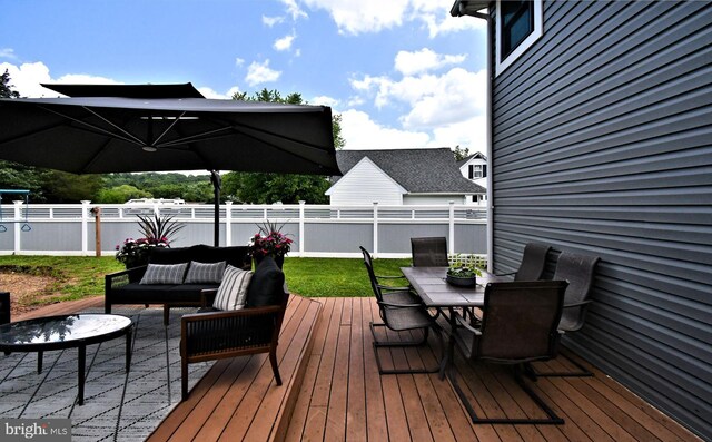 1437 Hilltop Rd, Pottstown, PA 19464 - wooden terrace with outdoor dining area and an outdoor living space