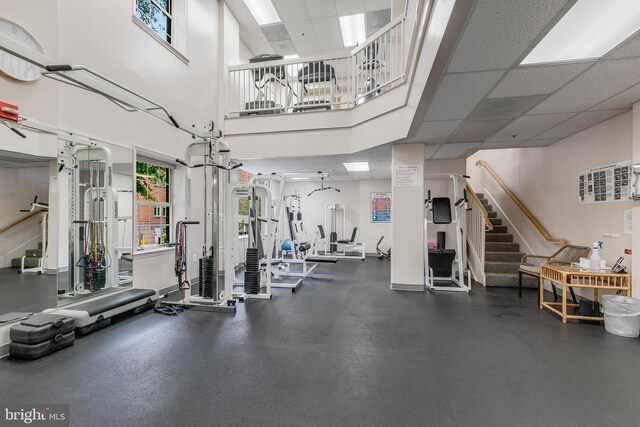 2121 Jamieson Ave Unit 707, Alexandria, VA 22314 - exercise room featuring a high ceiling and a drop ceiling