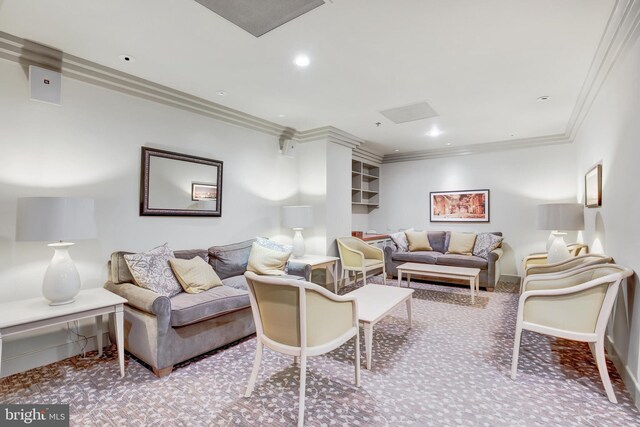 2121 Jamieson Ave Unit 707, Alexandria, VA 22314 - living room with crown molding, carpet, and recessed lighting