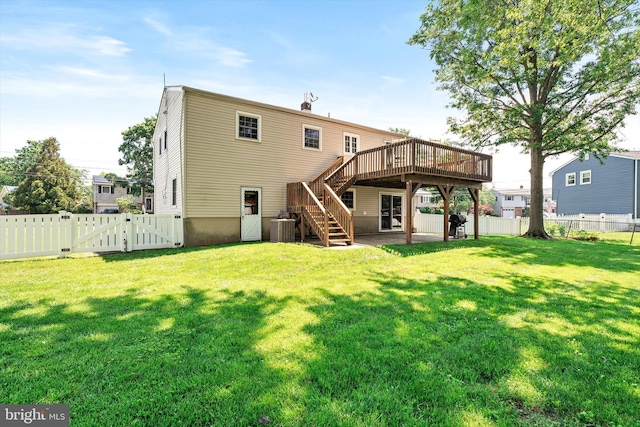 5 Wisteria Ln, Hamilton, NJ 08690 - back of house featuring stairs, a gate, a wooden deck, and a fenced backyard