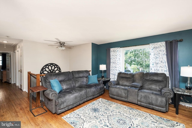 5 Wisteria Ln, Hamilton, NJ 08690 - living room with attic access, plenty of natural light, a ceiling fan, and wood finished floors