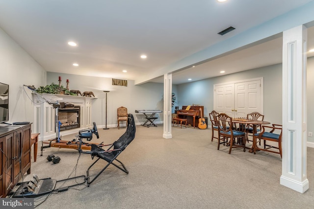 17 Paddock Ln, Flemington, NJ 08822 - exercise room featuring recessed lighting, carpet flooring, and a fireplace