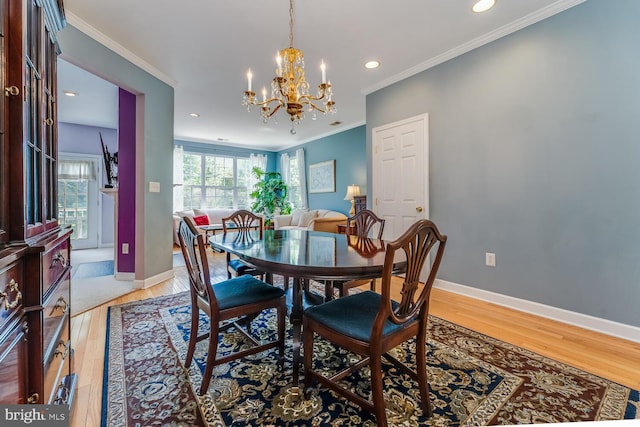 17 Paddock Ln, Flemington, NJ 08822 - dining space featuring a chandelier, recessed lighting, light wood-type flooring, and crown molding