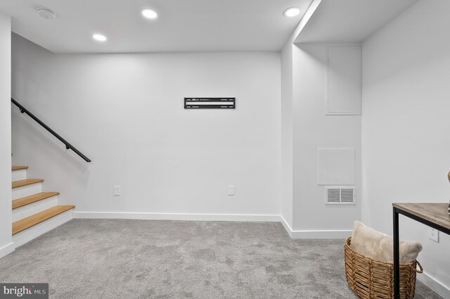 3306 E Lombard St, Baltimore, MD 21224 - stairs with carpet floors and recessed lighting