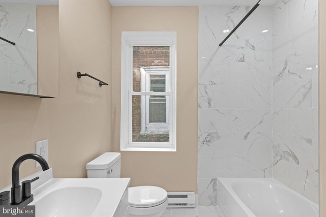 2839 N 9th St, Philadelphia, PA 19133 - full bath with a baseboard heating unit, marble look tiles, tub / shower combination, and vanity