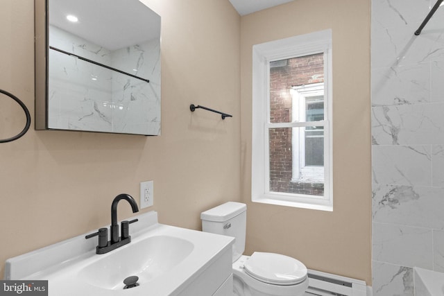 2839 N 9th St, Philadelphia, PA 19133 - full bath with a baseboard radiator, a marble finish shower, and vanity