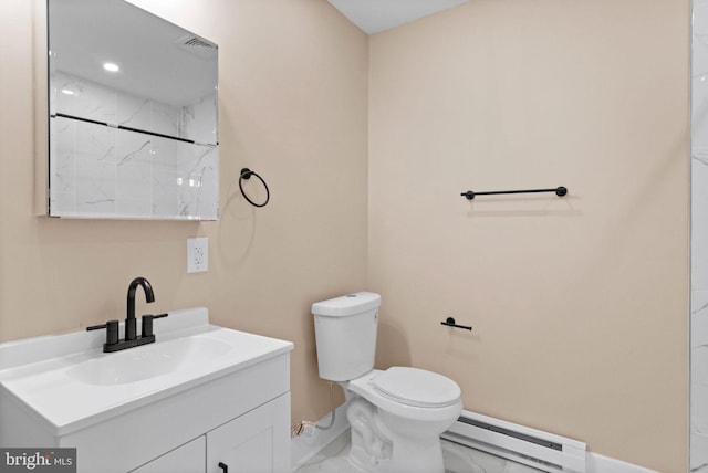 2839 N 9th St, Philadelphia, PA 19133 - full bath featuring a baseboard radiator, vanity, and marble finish floors