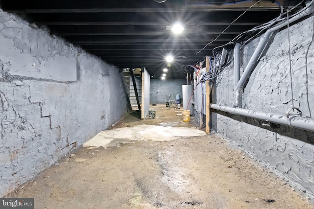 2839 N 9th St, Philadelphia, PA 19133 - unfinished basement with stairway and gas water heater