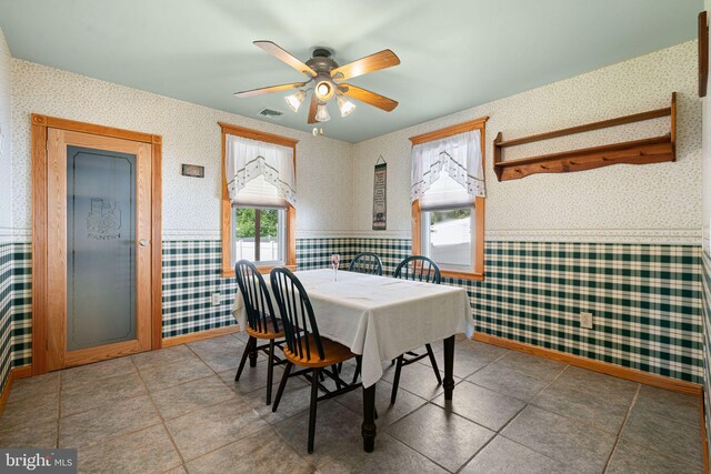 942 Paul St, Gloucester City, NJ 08030 - dining area featuring wallpapered walls and ceiling fan