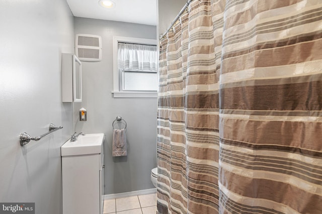 942 Paul St, Gloucester City, NJ 08030 - full bathroom featuring vanity, tile patterned floors, a wall unit AC, recessed lighting, and a shower with shower curtain