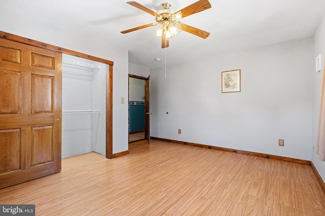 942 Paul St, Gloucester City, NJ 08030 - unfurnished bedroom with light wood-style flooring, a closet, and a ceiling fan