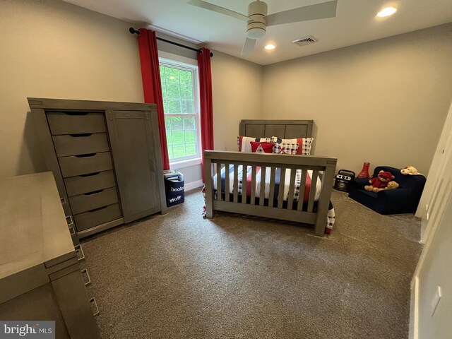 148 Five Points Rd, Mertztown, PA 19539 - carpeted bedroom with a crib, recessed lighting, and a ceiling fan