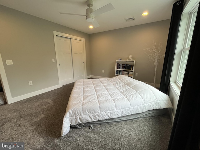 148 Five Points Rd, Mertztown, PA 19539 - carpeted bedroom featuring recessed lighting, a closet, and ceiling fan
