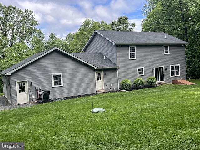 148 Five Points Rd, Mertztown, PA 19539 - back of house featuring entry steps, a lawn, and a shingled roof