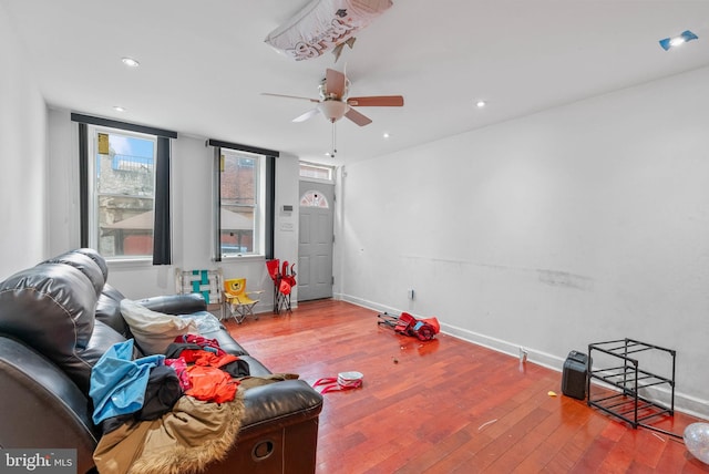 1847 Gerritt St, Philadelphia, PA 19146 - unfurnished living room featuring wood-type flooring, a ceiling fan, and recessed lighting