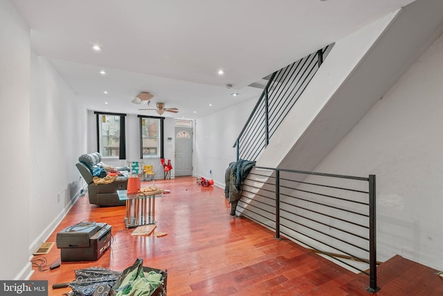 1847 Gerritt St, Philadelphia, PA 19146 - living room featuring wood-type flooring, recessed lighting, and a ceiling fan