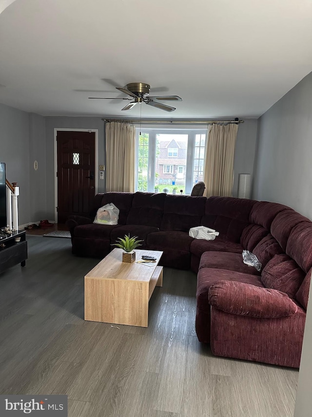 3432 Hartel Ave, Philadelphia, PA 19136 - living area with a ceiling fan and wood finished floors