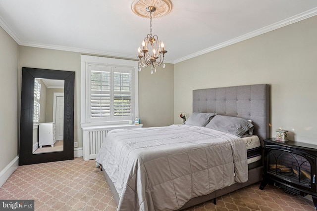114 Walsh Rd, Lansdowne, PA 19050 - bedroom with ornamental molding, a chandelier, and carpet