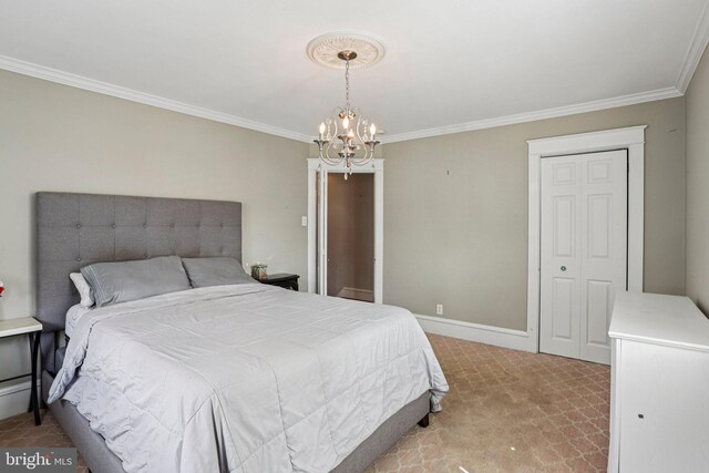 114 Walsh Rd, Lansdowne, PA 19050 - bedroom featuring a chandelier, crown molding, and carpet