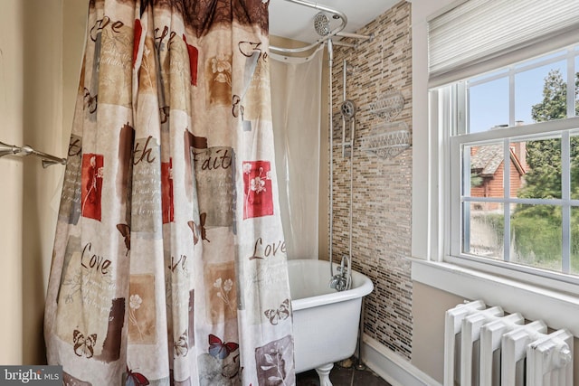 114 Walsh Rd, Lansdowne, PA 19050 - full bathroom featuring radiator heating unit, a freestanding tub, and a shower with curtain