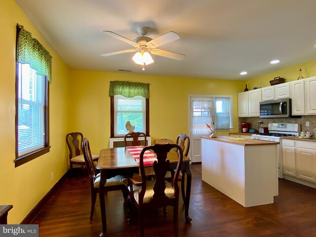 2634 Yorkway, Baltimore, MD 21222 - dining space with plenty of natural light, dark wood-type flooring, a ceiling fan, and recessed lighting