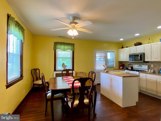 2634 Yorkway, Baltimore, MD 21222 - dining room with dark wood-style floors, a ceiling fan, and recessed lighting