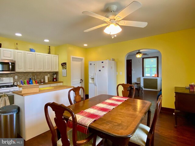 2634 Yorkway, Baltimore, MD 21222 - dining space with ceiling fan, arched walkways, recessed lighting, and dark wood-style floors