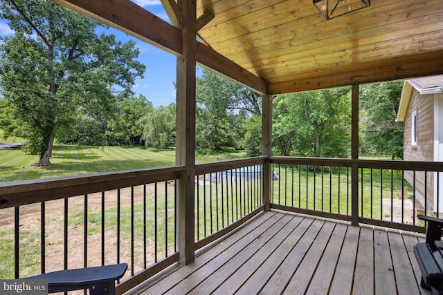 1945 Shenandoah Springs Ln, Elkton, VA 22827 - wooden terrace with view of wooded area and a lawn