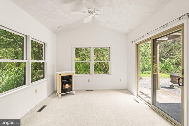 421 Old Stage Rd, Lewisberry, PA 17339 - unfurnished living room with carpet floors, lofted ceiling, and a ceiling fan