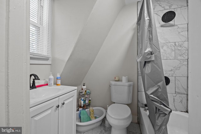 400 E Vernon Rd, Philadelphia, PA 19119 - bathroom featuring vanity, shower / tub combo with curtain, and marble finish floors
