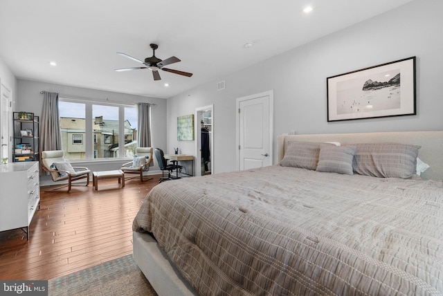 1837 N Palethorp St, Philadelphia, PA 19122 - bedroom with hardwood / wood-style floors, recessed lighting, a ceiling fan, and a walk in closet
