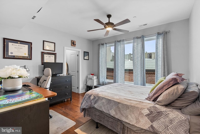 1837 N Palethorp St, Philadelphia, PA 19122 - bedroom with dark wood-style floors, a desk, and a ceiling fan