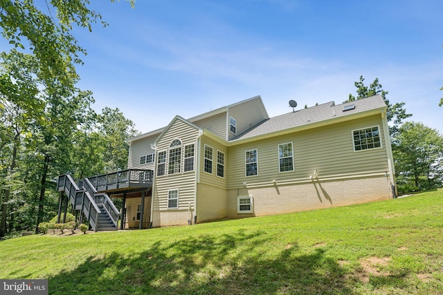 1340 Mountain View Rd, Stafford, VA 22554 - rear view of property with stairway, a wooden deck, a yard, and brick siding