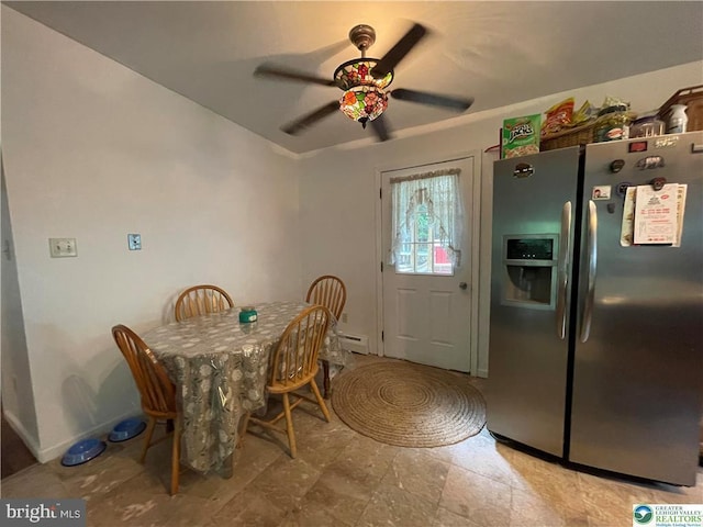161 Quail Dr, Jim Thorpe, PA 18229 - dining area with a ceiling fan and a baseboard heating unit