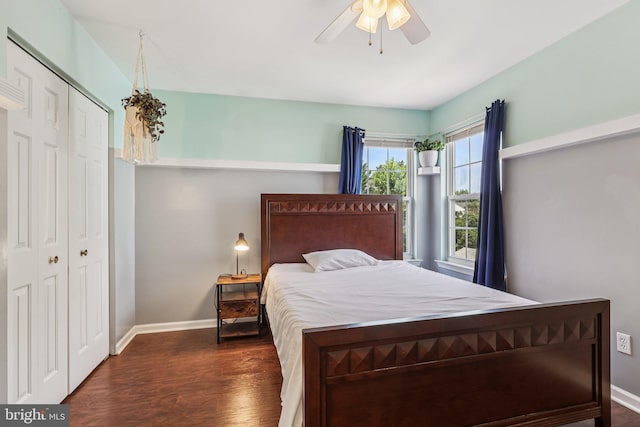 2640 E Colonial Dr, Upper Chichester, PA 19061 - bedroom featuring dark wood-type flooring, a closet, and ceiling fan