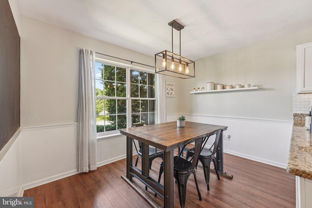 814 Amber Ln, West Chester, PA 19382 - dining room with wainscoting, dark wood finished floors, and a chandelier