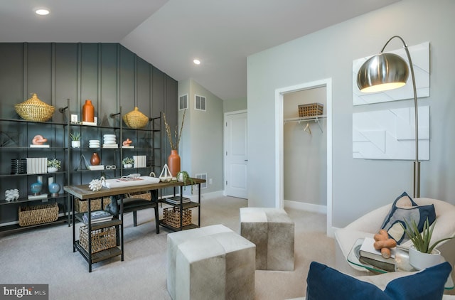 7565 Dundee Rd, Baltimore, MD 21244 - office space with vaulted ceiling, light colored carpet, and recessed lighting