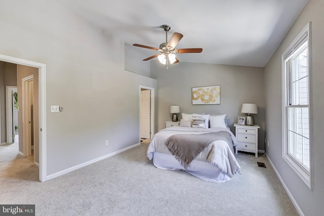 9009 Marie Ct, Lorton, VA 22079 - bedroom with carpet floors, multiple windows, high vaulted ceiling, and a ceiling fan
