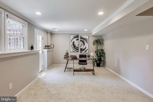 9009 Marie Ct, Lorton, VA 22079 - home office featuring crown molding, carpet floors, and recessed lighting