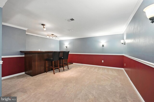 7491 Slagle Ln, Manassas, VA 20111 - indoor bar featuring crown molding and carpet floors