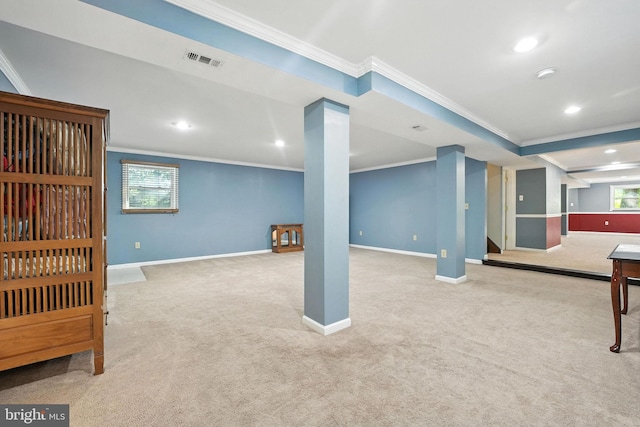 7491 Slagle Ln, Manassas, VA 20111 - basement featuring ornamental molding, carpet floors, and recessed lighting