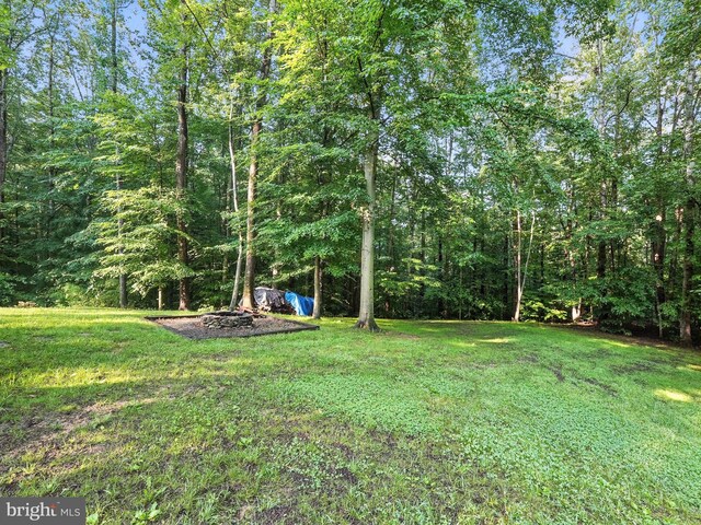 7491 Slagle Ln, Manassas, VA 20111 - view of grassy yard featuring a wooded view and an outdoor fire pit