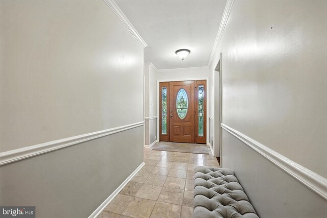 7491 Slagle Ln, Manassas, VA 20111 - doorway with ornamental molding and light stone finish floors