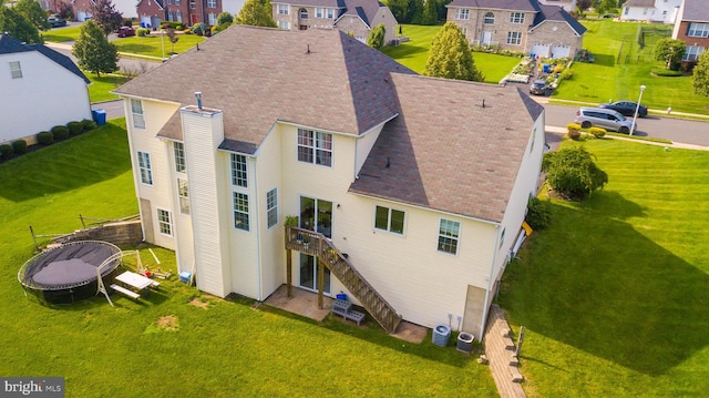 14 Stanley Dr, Monroe Township, NJ 08831 - rear view of house with a residential view, stairs, a lawn, and a wooden deck