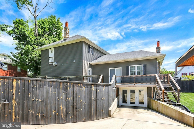 127 Spruce St, Middletown, PA 17057 - rear view of house with french doors, stairway, a deck, a chimney, and a patio area