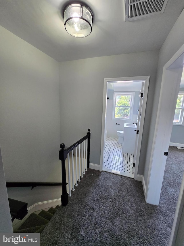940 E 41st St, Baltimore, MD 21218 - stairs featuring carpet and baseboards